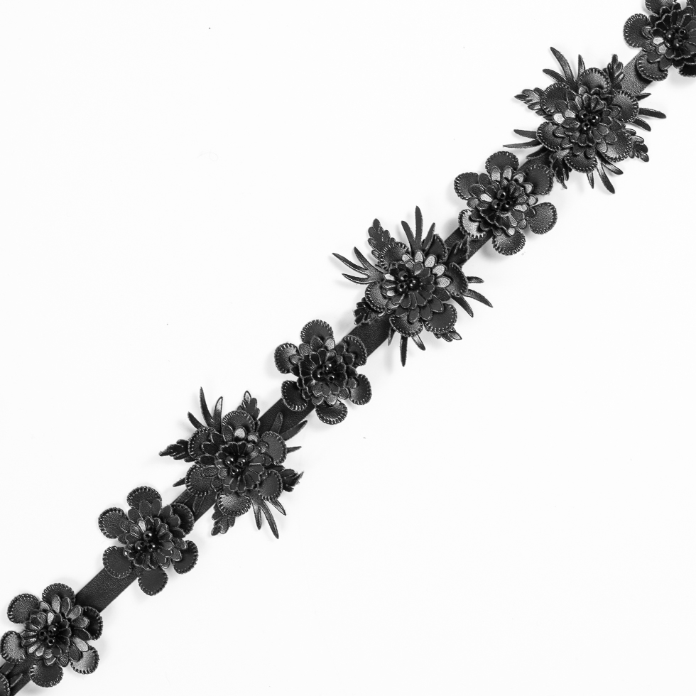 Black Faux Leather Flower Trim – 1.5″ Black Faux Leather Flower Trim – 1.5″