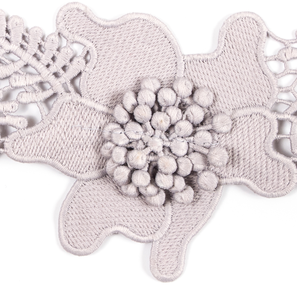 Gray 3D Floral Lace Trim - 3.5"