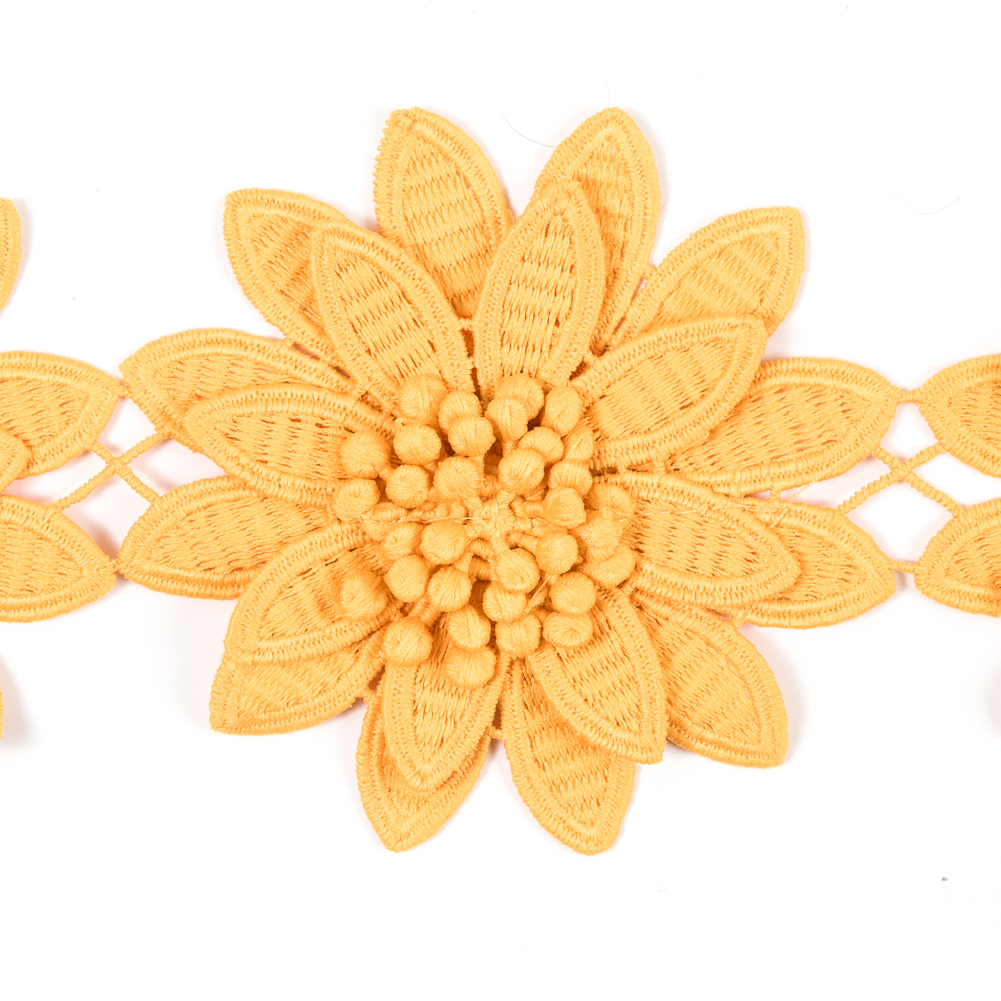 Yellow 3D Floral Lace Trim - 3.75"
