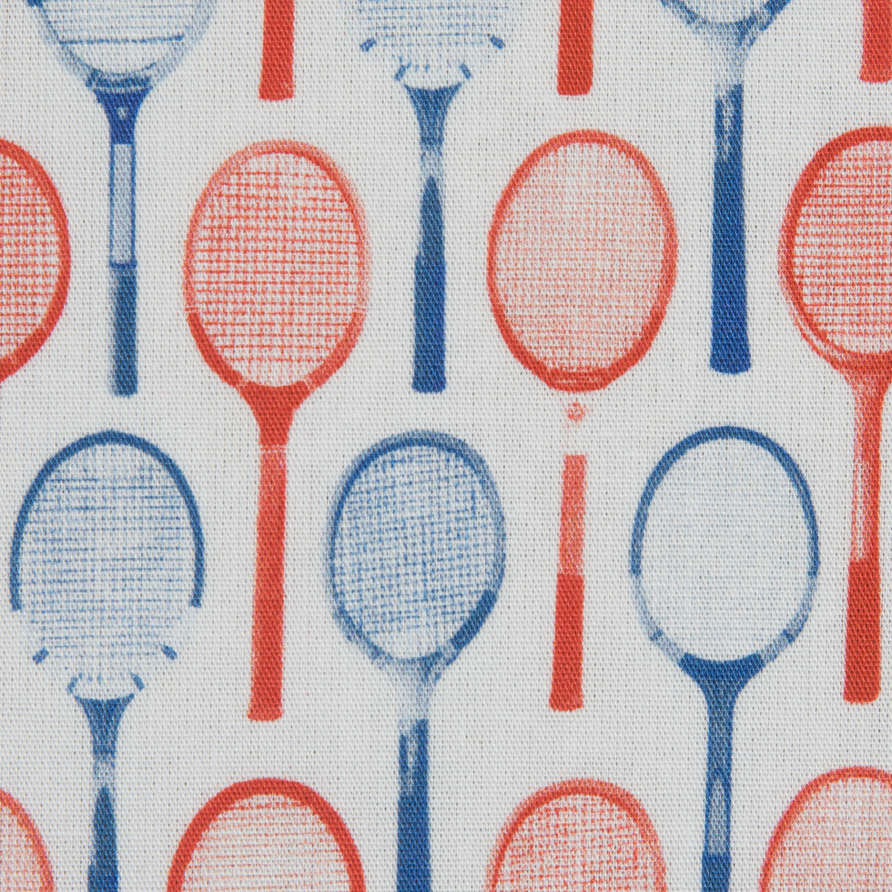 Red/White/Blue Tennis Racquet Printed Organic Cotton Shirting