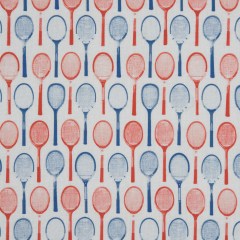 Red/White/Blue Tennis Racquet Printed Organic Cotton Shirting Red/White/Blue Tennis Racquet Printed Organic Cotton Shirting