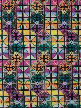 Max-Dri Performance Tricot, Anti-Microbial – Pink and Multi-Colored Geometric Max-Dri Performance Tricot, Anti-Microbial – Pink and Multi-Colored Geometric