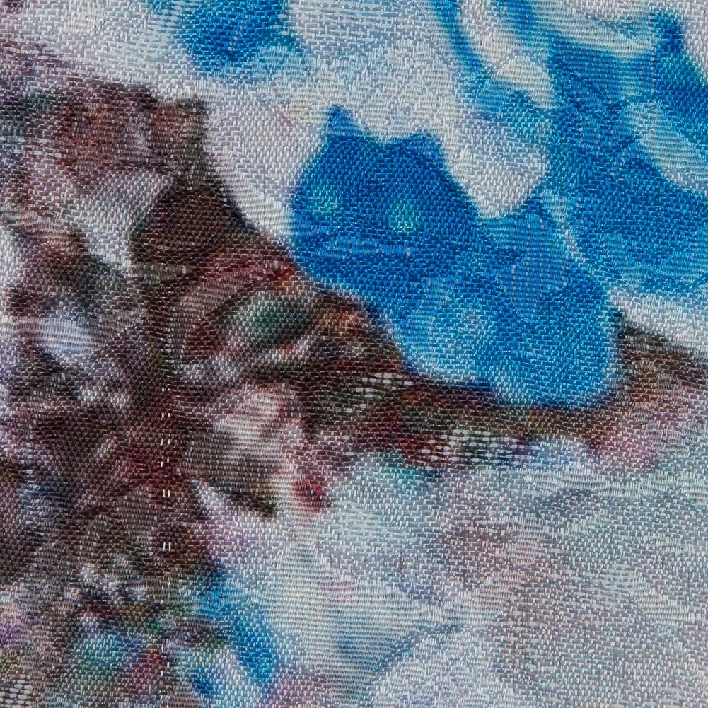 French Blue and Birch Digitally Printed Floral Jacquard