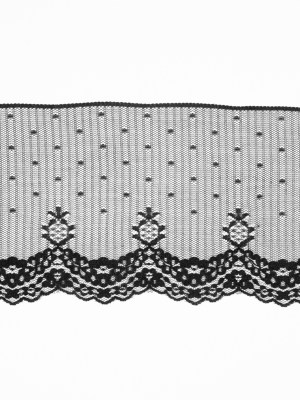 Black Striped and Spotted Floral Lace Trim – 5.75″ Black Striped and Spotted Floral Lace Trim – 5.75″