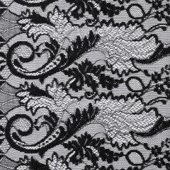 Re-Embroidered Lace with Scalloped Eyelash Edges 23″ – Black Leaves Re-Embroidered Lace with Scalloped Eyelash Edges 23″ – Black Leaves