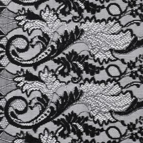 Re-Embroidered Lace with Scalloped Eyelash Edges 23″ – Black Leaves Re-Embroidered Lace with Scalloped Eyelash Edges 23″ – Black Leaves