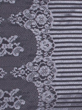 Lace with Scalloped Eyelash Edges – Rose and Metallic Silver Striped Floral Lace with Scalloped Eyelash Edges – Rose and Metallic Silver Striped Floral