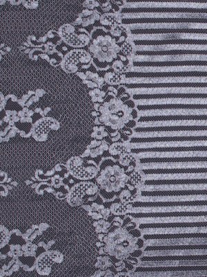 Lace with Scalloped Eyelash Edges – Rose and Metallic Silver Striped Floral Lace with Scalloped Eyelash Edges – Rose and Metallic Silver Striped Floral