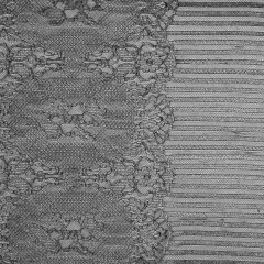 Lace with Scalloped Eyelash Edges – Black and Metallic Silver Striped Floral Lace with Scalloped Eyelash Edges – Black and Metallic Silver Striped Floral