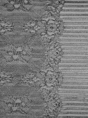 Lace with Scalloped Eyelash Edges – Black and Metallic Silver Striped Floral Lace with Scalloped Eyelash Edges – Black and Metallic Silver Striped Floral