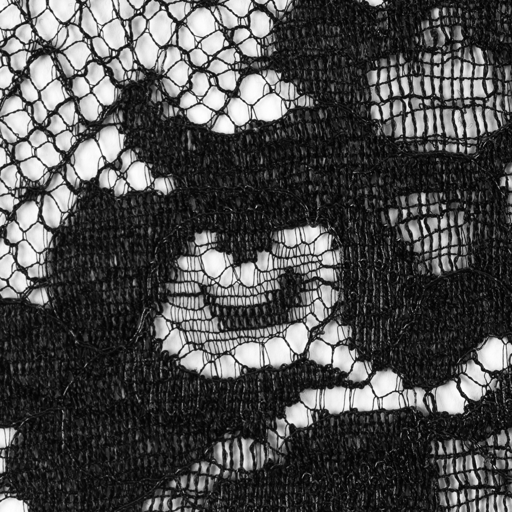 Metallic Black on Black Re-embroidered Lace w/ Scalloped Eyelash Edges Metallic Black on Black Re-embroidered Lace w/ Scalloped Eyelash Edges