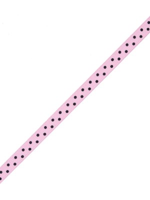 Pink Grosgrain Ribbon with Black Polka Dots – 0.375″ Pink Grosgrain Ribbon with Black Polka Dots – 0.375″