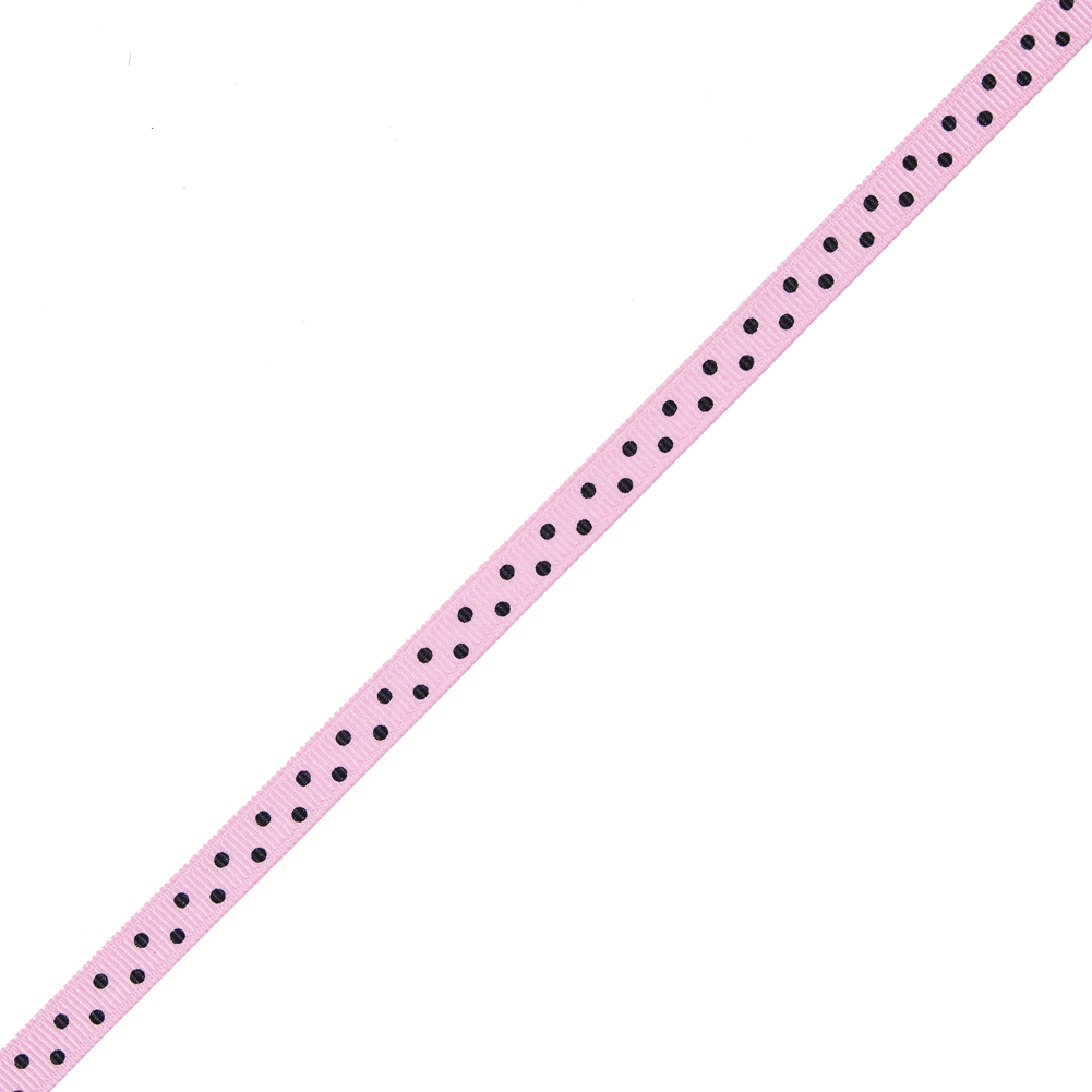 Pink Grosgrain Ribbon with Black Polka Dots – 0.375″ Pink Grosgrain Ribbon with Black Polka Dots – 0.375″