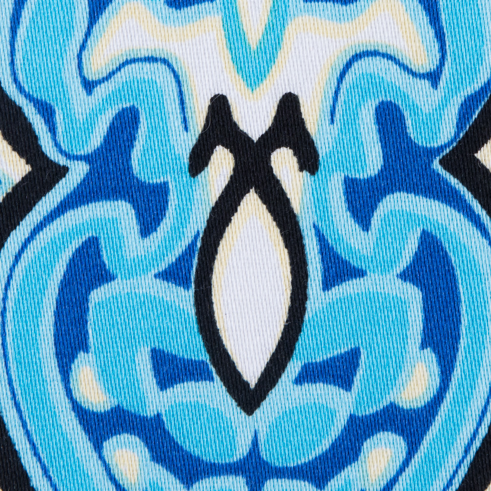 Blue Atoll/Dazzling Blue/White Abstract Stretch Cotton Sateen