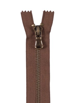 Brown Metal Zipper with Antique Gold Pull and Teeth – 4.5″ Brown Metal Zipper with Antique Gold Pull and Teeth – 4.5″