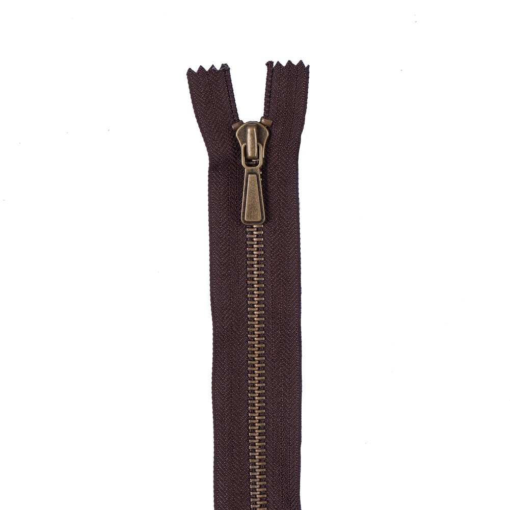 Dark Brown Metal Zipper with Antique Gold Pull and Teeth – 5″ Dark Brown Metal Zipper with Antique Gold Pull and Teeth – 5″