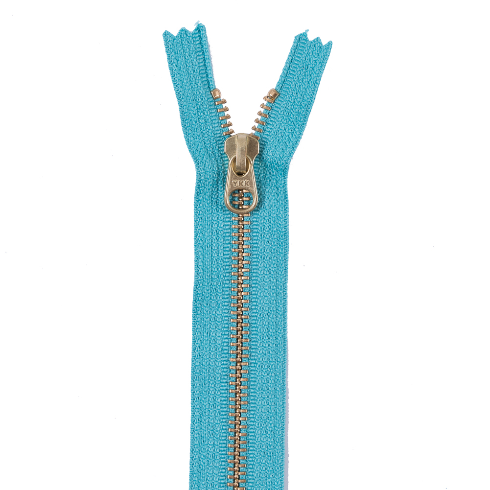 Metal Zipper with Gold Pull and Teeth 6″ – Turquoise Metal Zipper with Gold Pull and Teeth 6″ – Turquoise