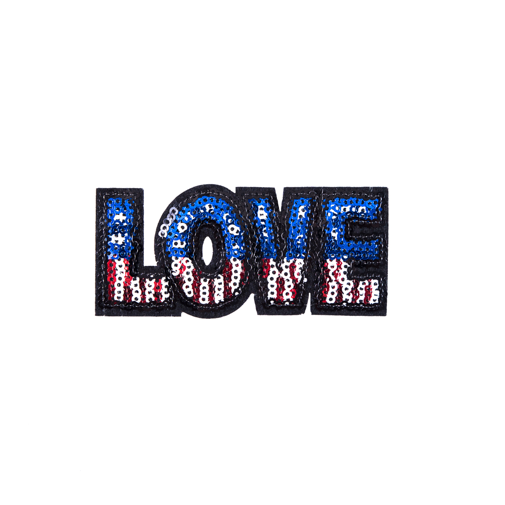 Sequin American Flag Love Patch – 3.5″ x 1.5″ Sequin American Flag Love Patch – 3.5″ x 1.5″