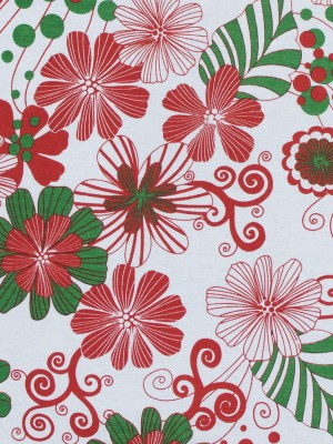 Red, Green and White Christmas-Spirited Floral Cotton Jersey Red, Green and White Christmas-Spirited Floral Cotton Jersey