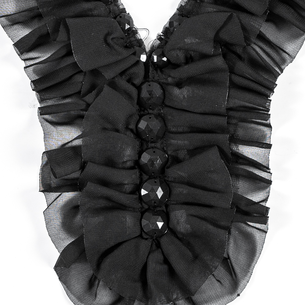 Black Chiffon Beaded Neckline Applique - 14" x 6"