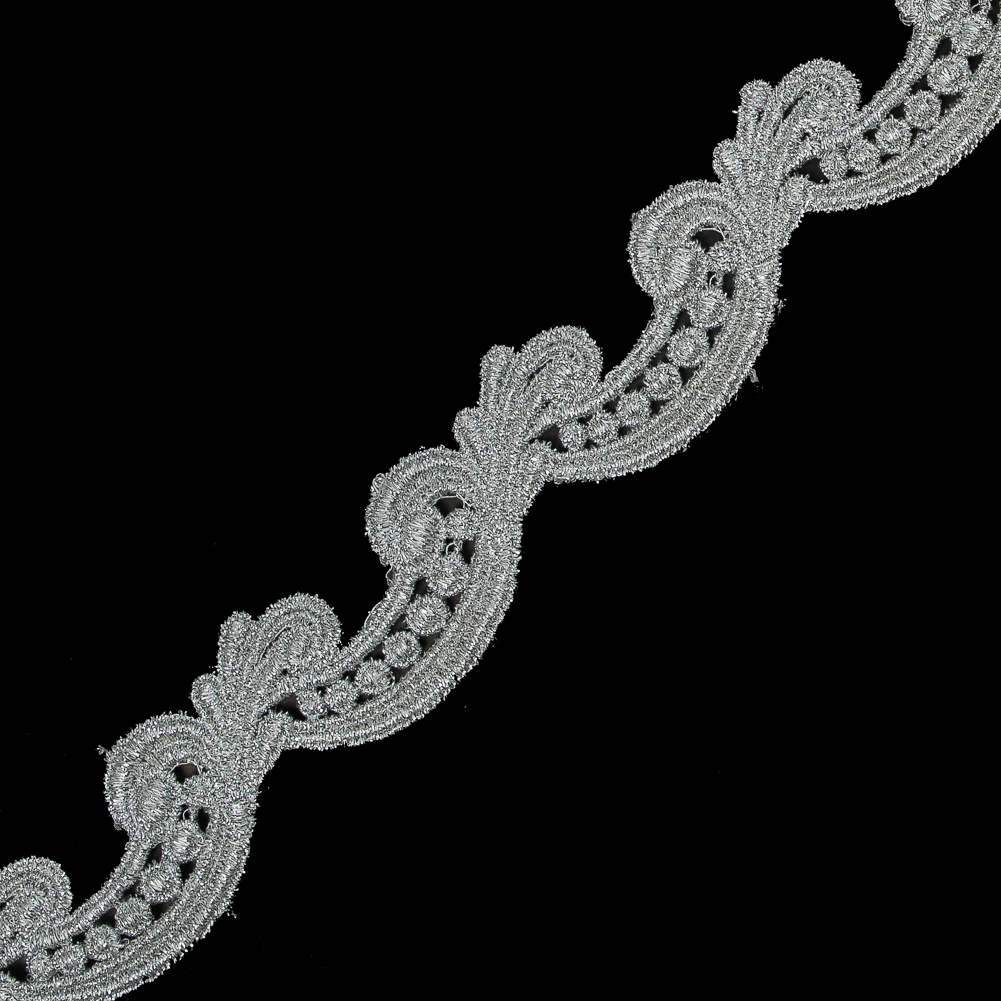 Metallic Silver Guipure Lace Trim - 1.25"