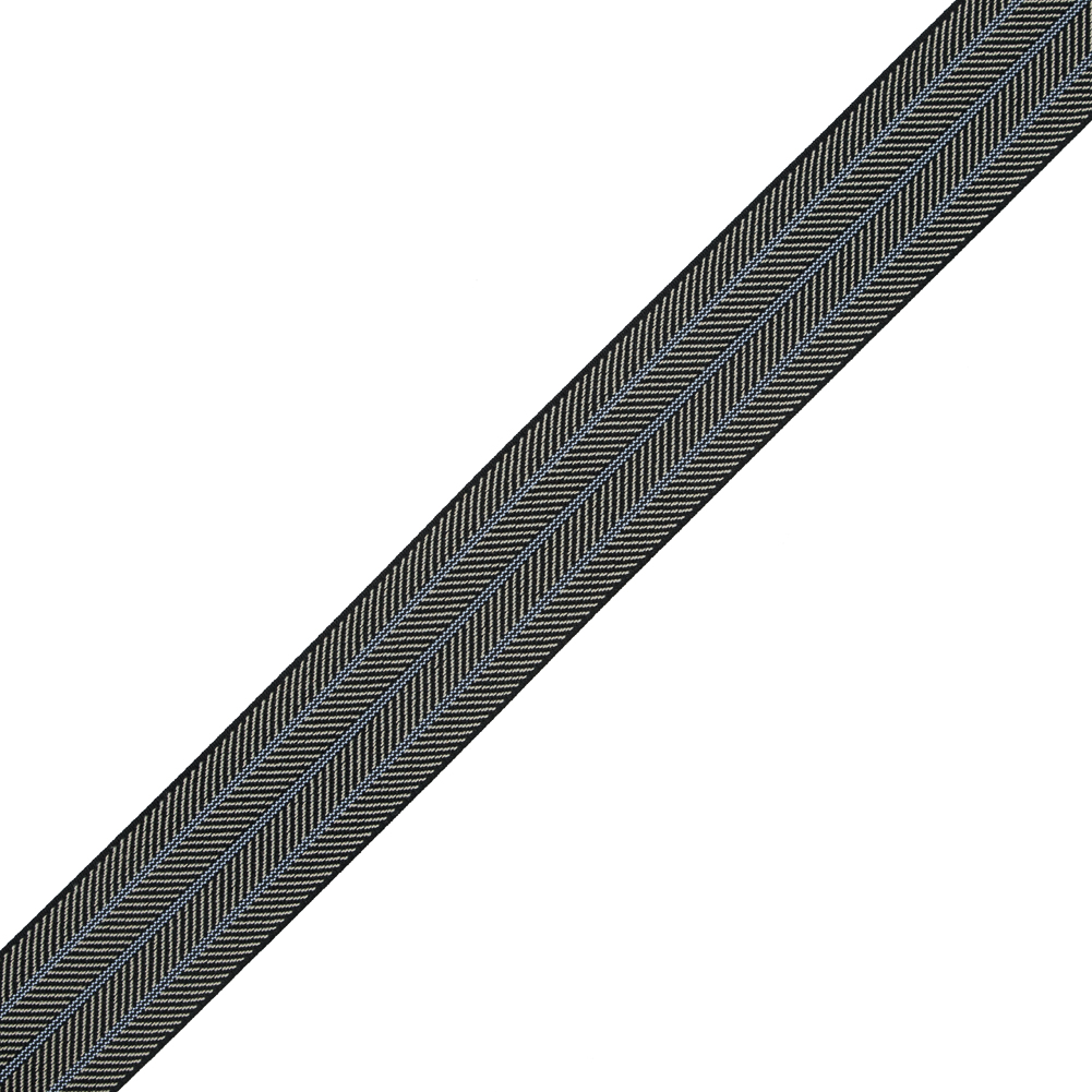 Italian Black, Beige and Blue Herringbone Elastic – 1.5″ Italian Black, Beige and Blue Herringbone Elastic – 1.5″