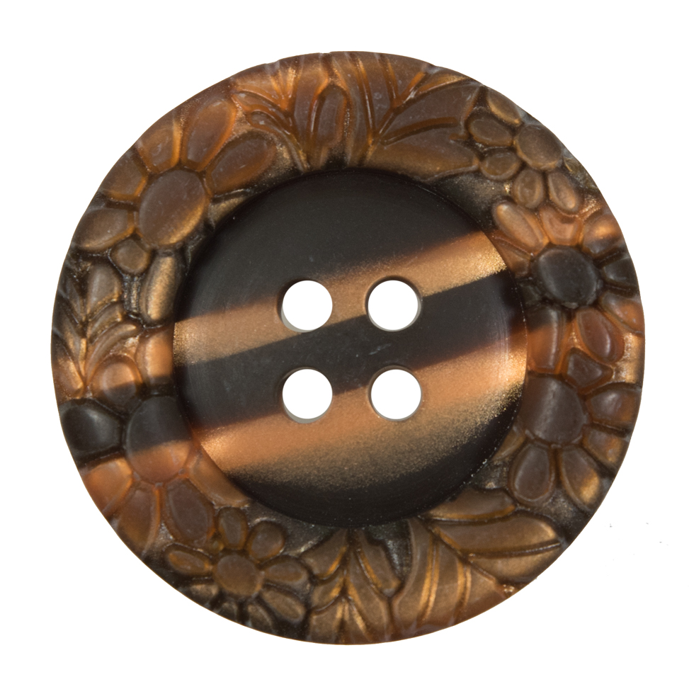 Italian Metallic Bronze Etched 4-Hole Button – 54L/34mm Italian Metallic Bronze Etched 4-Hole Button – 54L/34mm