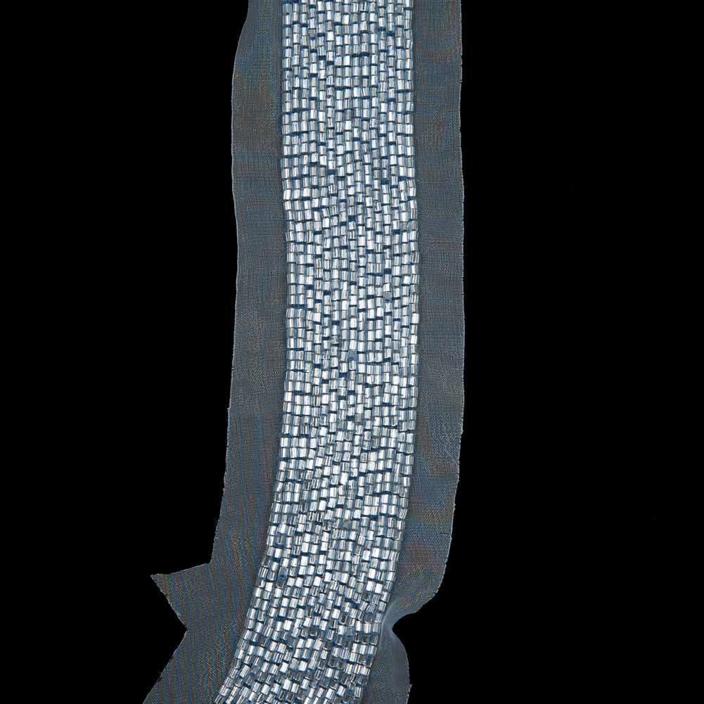 Silver and Periwinkle 2-Piece Beaded Neckline Applique - 16" x 1.25"