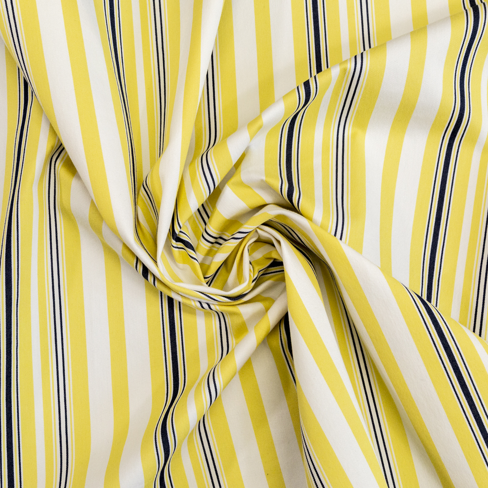 Yellow, Navy and White Striped Polyester Twill Yellow, Navy and White Striped Polyester Twill