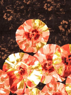 Coral, Yellow and Brown Floral Stretch Corduroy Panel Coral, Yellow and Brown Floral Stretch Corduroy Panel