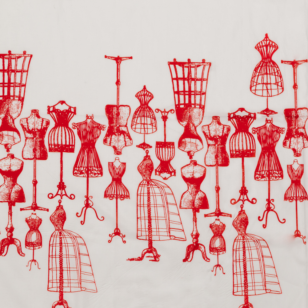 Egyptian Cotton Voile – White and Red Conversational – Vintage Dressforms Print – Mood Exclusive Haberdashery Collection Egyptian Cotton Voile – White and Red Conversational – Vintage Dressforms Print – Mood Exclusive Haberdashery Collection