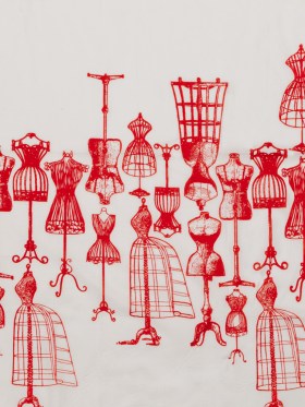 Egyptian Cotton Voile – White and Red Conversational – Vintage Dressforms Print – Mood Exclusive Haberdashery Collection Egyptian Cotton Voile – White and Red Conversational – Vintage Dressforms Print – Mood Exclusive Haberdashery Collection