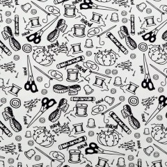 Stretch Carbon Brush Twill – White and Black Sewing Supplies – Sewing Knick Knacks Print – Mood Exclusive Haberdashery Collection Stretch Carbon Brush Twill – White and Black Sewing Supplies – Sewing Knick Knacks Print – Mood Exclusive Haberdashery Collection