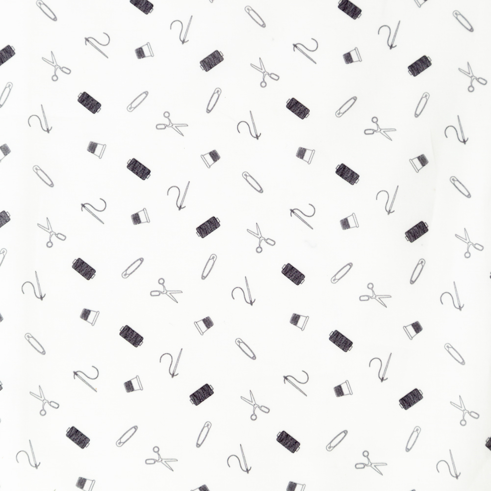 Egyptian Cotton Voile – White and Black Sewing Kit – Small Supplies Print – Mood Exclusive Haberdashery Collection Egyptian Cotton Voile – White and Black Sewing Kit – Small Supplies Print – Mood Exclusive Haberdashery Collection