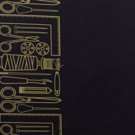 Mood Exclusive Black and Gold Sewing Supplies Border Printed Stretch Carbon Brush Twill Mood Exclusive Black and Gold Sewing Supplies Border Printed Stretch Carbon Brush Twill