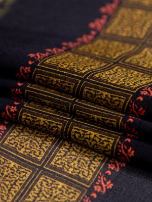 Mustard and Black Paisley and Square Striped Silk Chiffon Mustard and Black Paisley and Square Striped Silk Chiffon