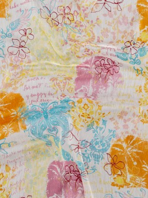 Orange, Pink and Blue Floral Crinkled Silk Chiffon Orange, Pink and Blue Floral Crinkled Silk Chiffon