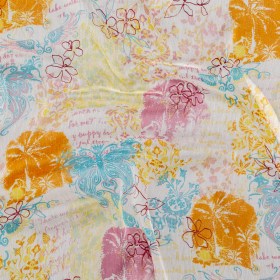 Orange, Pink and Blue Floral Crinkled Silk Chiffon Orange, Pink and Blue Floral Crinkled Silk Chiffon