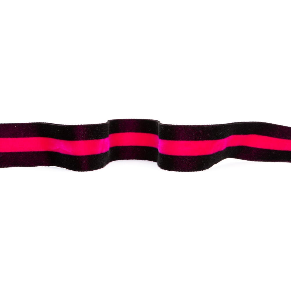 Italian Black and Dark Pink Striped Velvet Ribbon – 1.5″ Italian Black and Dark Pink Striped Velvet Ribbon – 1.5″
