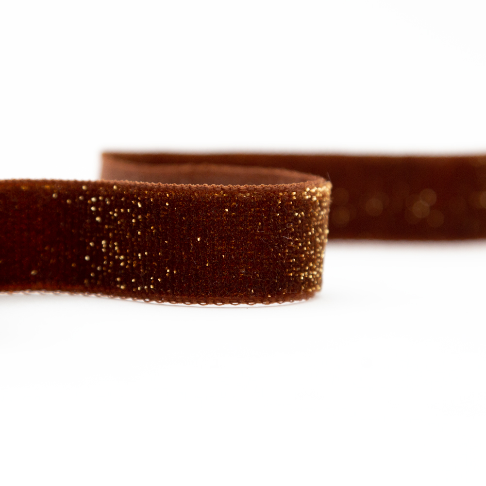 Italian Brownie and Gold Glitter Velvet Ribbon - 0.625"