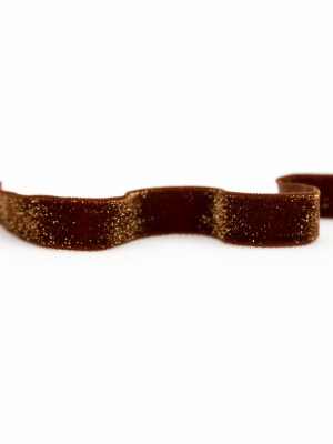 Italian Brownie and Gold Glitter Velvet Ribbon – 0.625″ Italian Brownie and Gold Glitter Velvet Ribbon – 0.625″