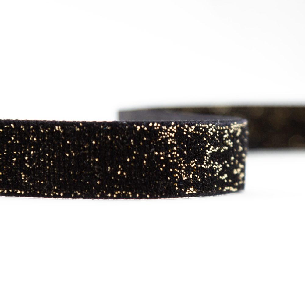 Italian Black and Gold Glitter Velvet Ribbon - 0.625"