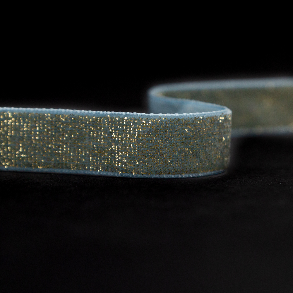 Italian Trooper Teal and Gold Glitter Velvet Ribbon - 0.625"