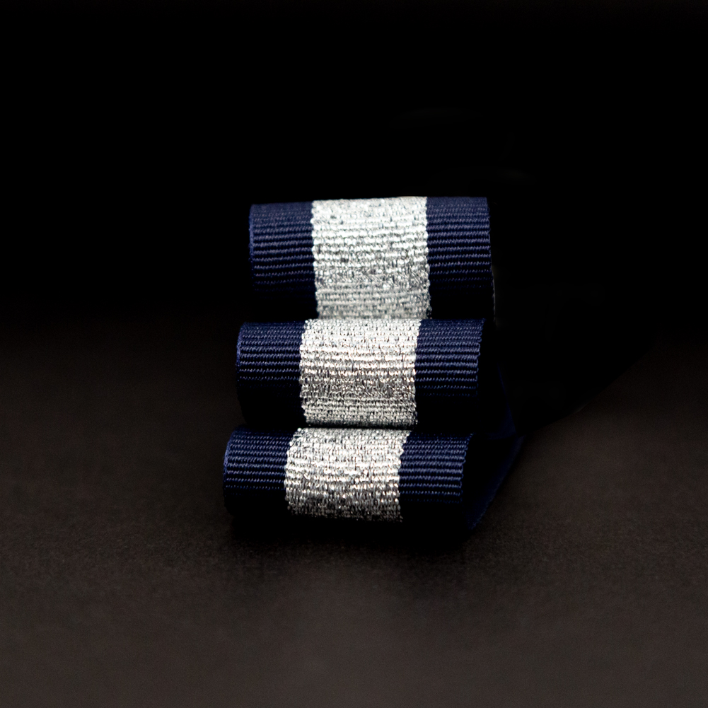 Italian Metallic Silver and Navy Striped Grosgrain Ribbon - 1"