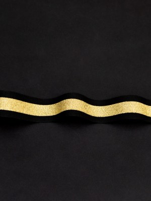 Italian Metallic Gold and Black Striped Grosgrain Ribbon – 1″ Italian Metallic Gold and Black Striped Grosgrain Ribbon – 1″