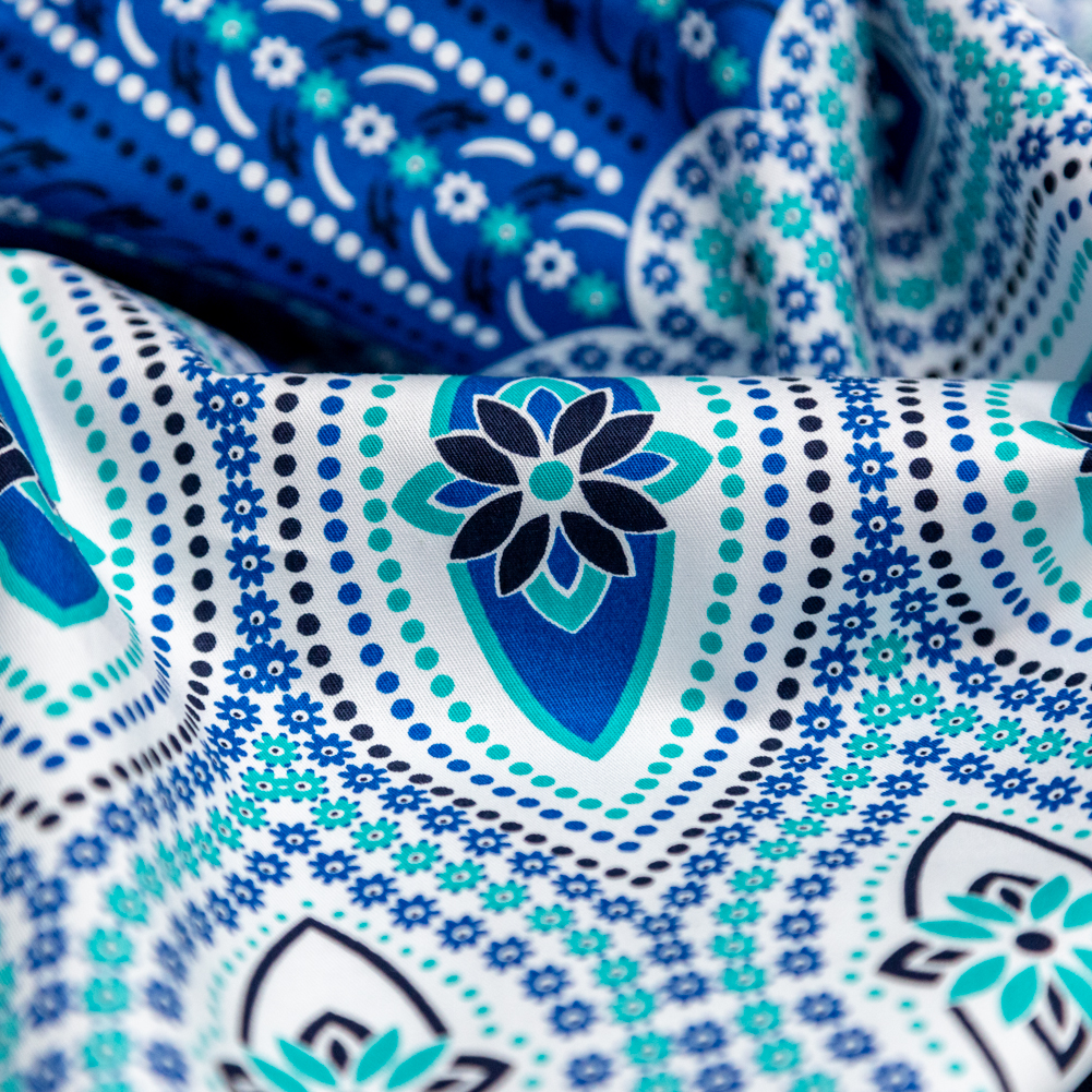Blue and Sea Green Floral Cotton Twill Panel Blue and Sea Green Floral Cotton Twill Panel