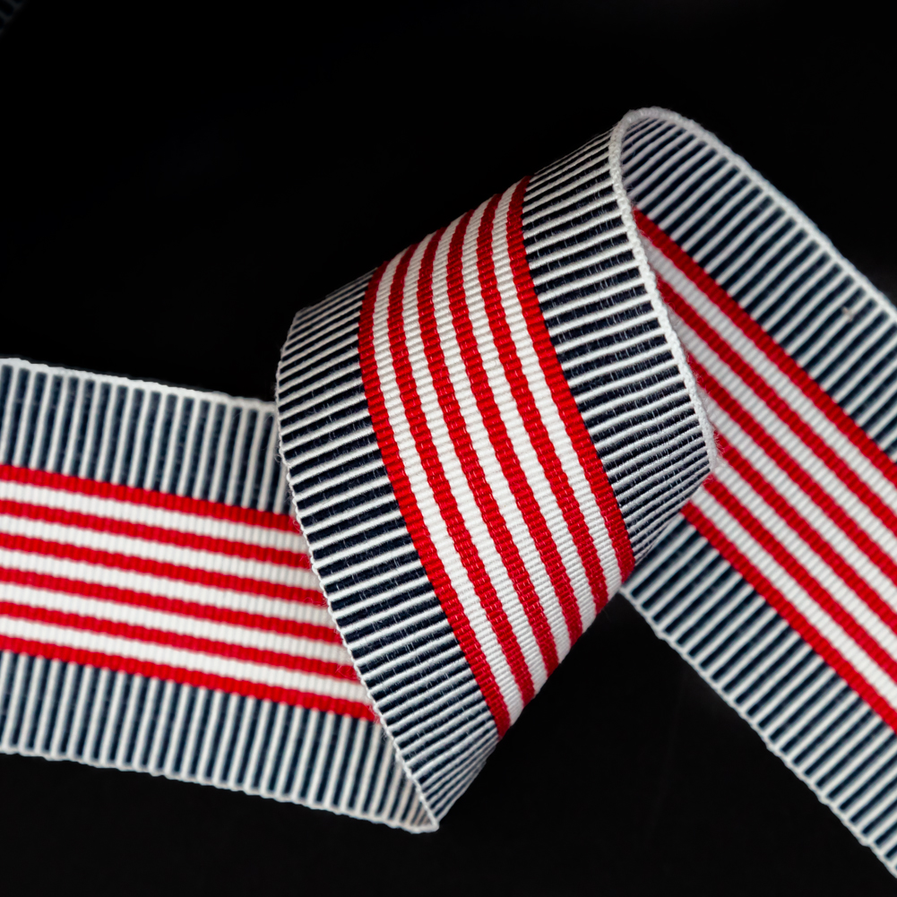Italian Striped Red, and Blue Grosgrain Ribbon – 2″ Italian Striped Red, and Blue Grosgrain Ribbon – 2″