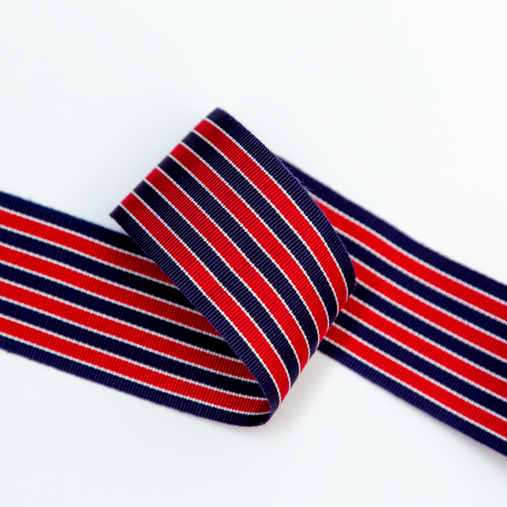 Navy, Red and White Striped Grosgrain Ribbon - 1.625"