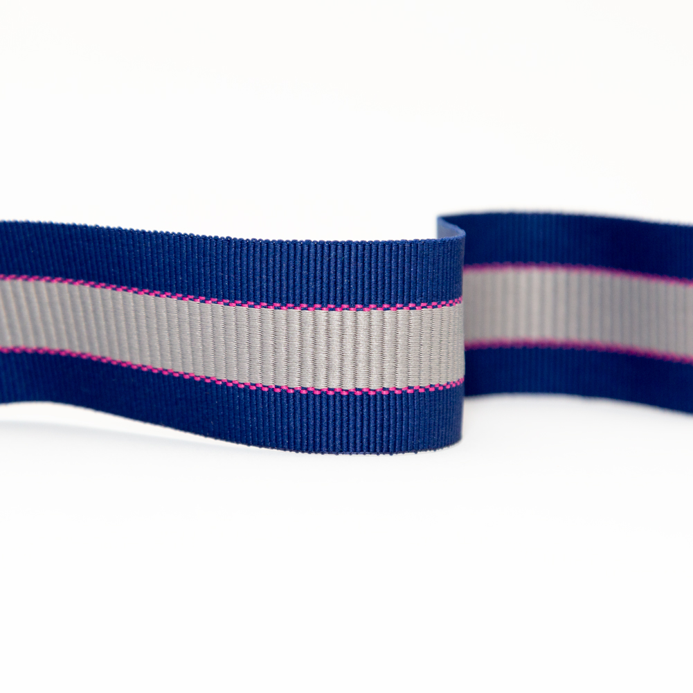 Italian Royal Blue, Silver and Pink Striped Grosgrain Ribbon – 1.25″ Italian Royal Blue, Silver and Pink Striped Grosgrain Ribbon – 1.25″