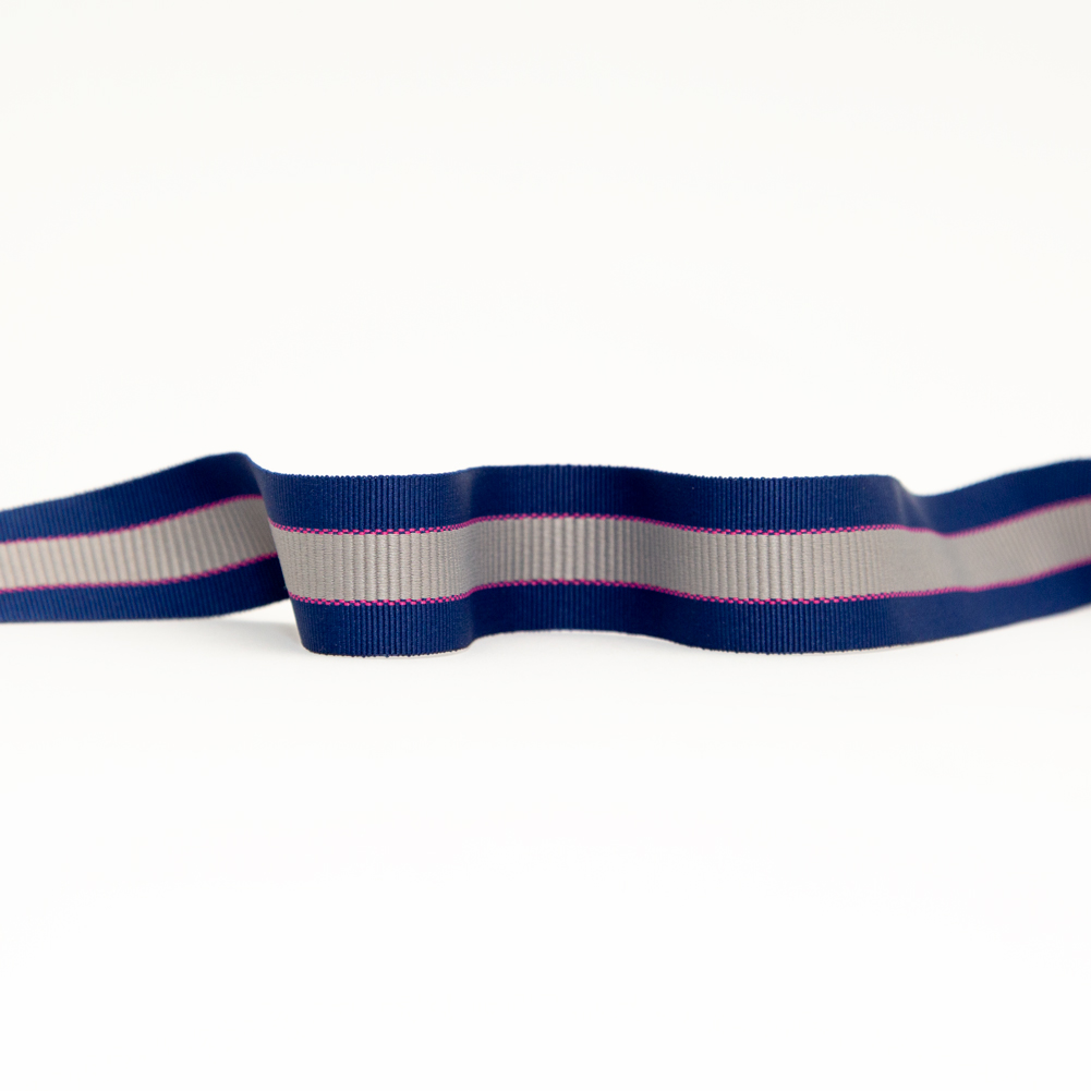 Italian Royal Blue, Silver and Pink Striped Grosgrain Ribbon – 1.25″ Italian Royal Blue, Silver and Pink Striped Grosgrain Ribbon – 1.25″